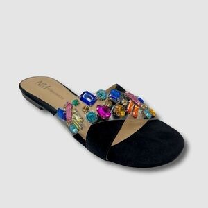 Neiman Marcus Bejeweled Suede Sandals